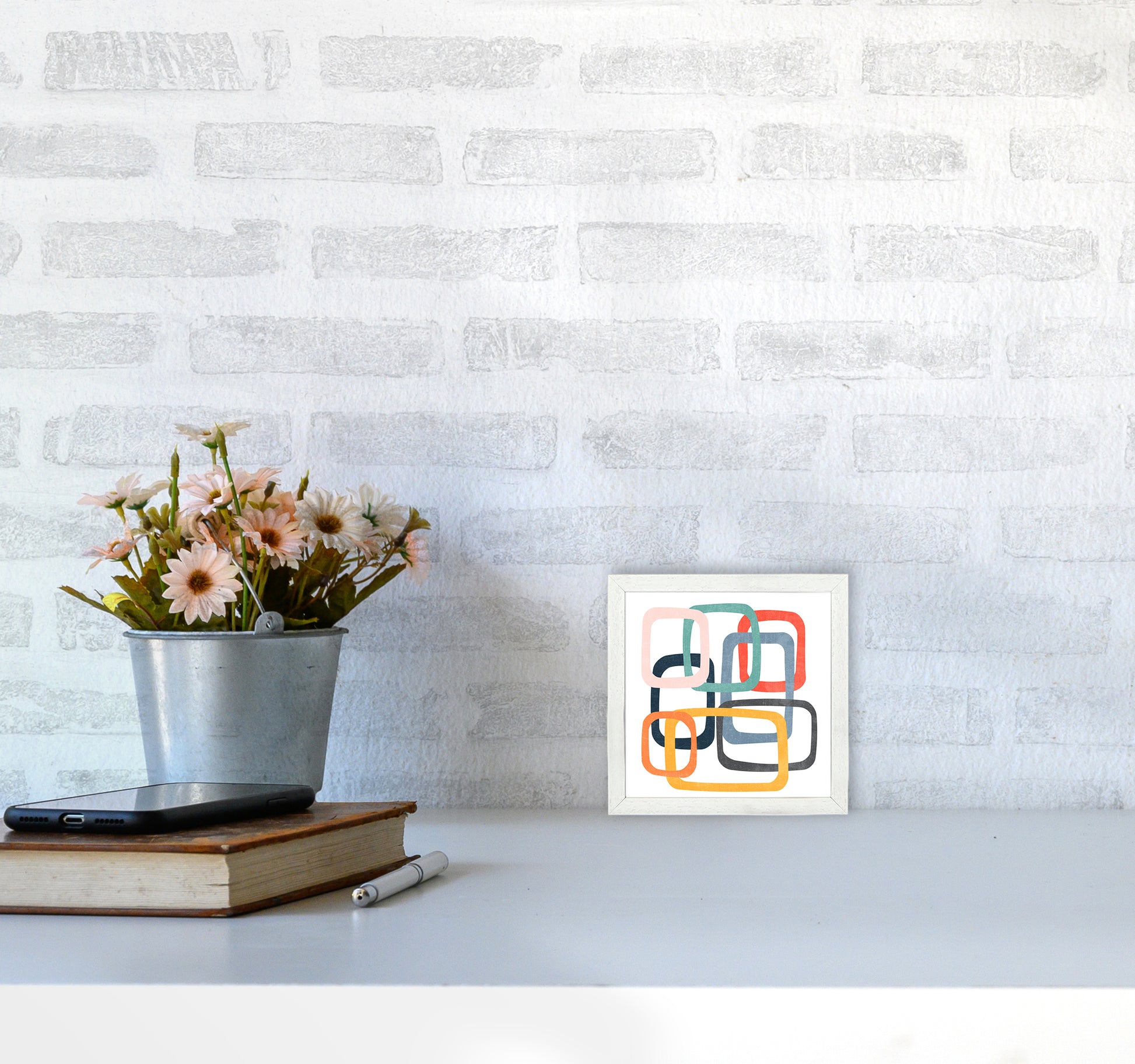 Mid Century Shapes Square Original3030 Oak Frame