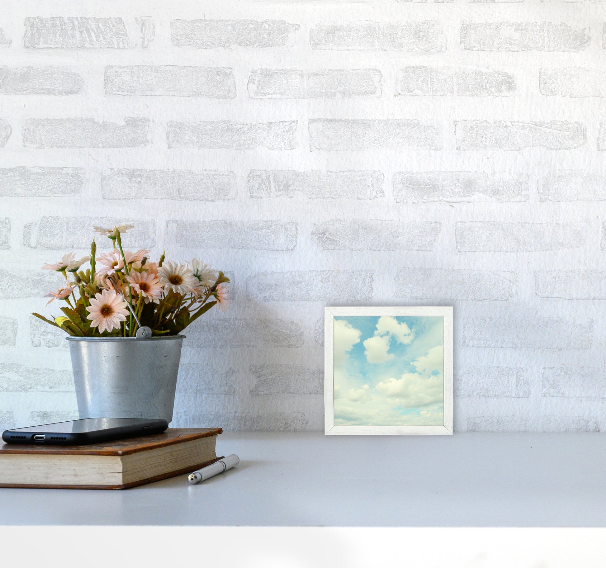 Square Cloud Art Print A3030 Oak Frame