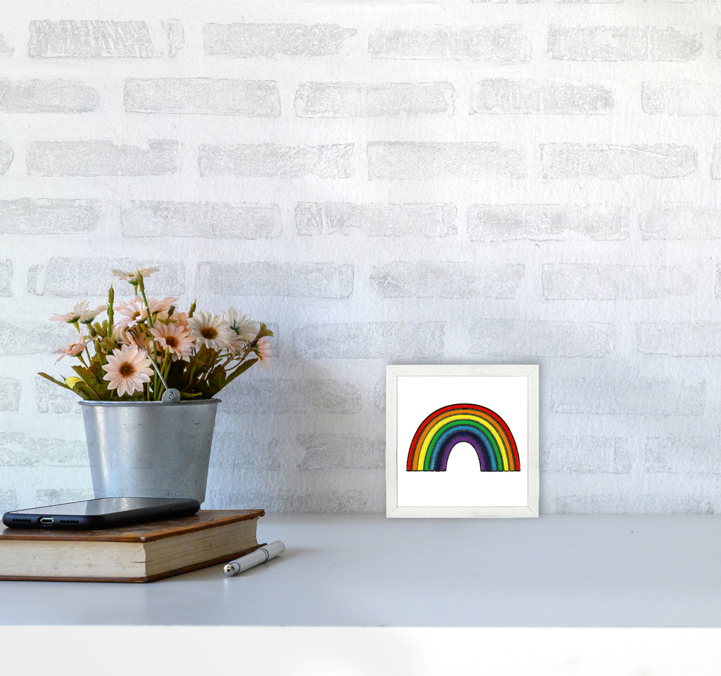 Square Rainbow Print on White3030 Oak Frame