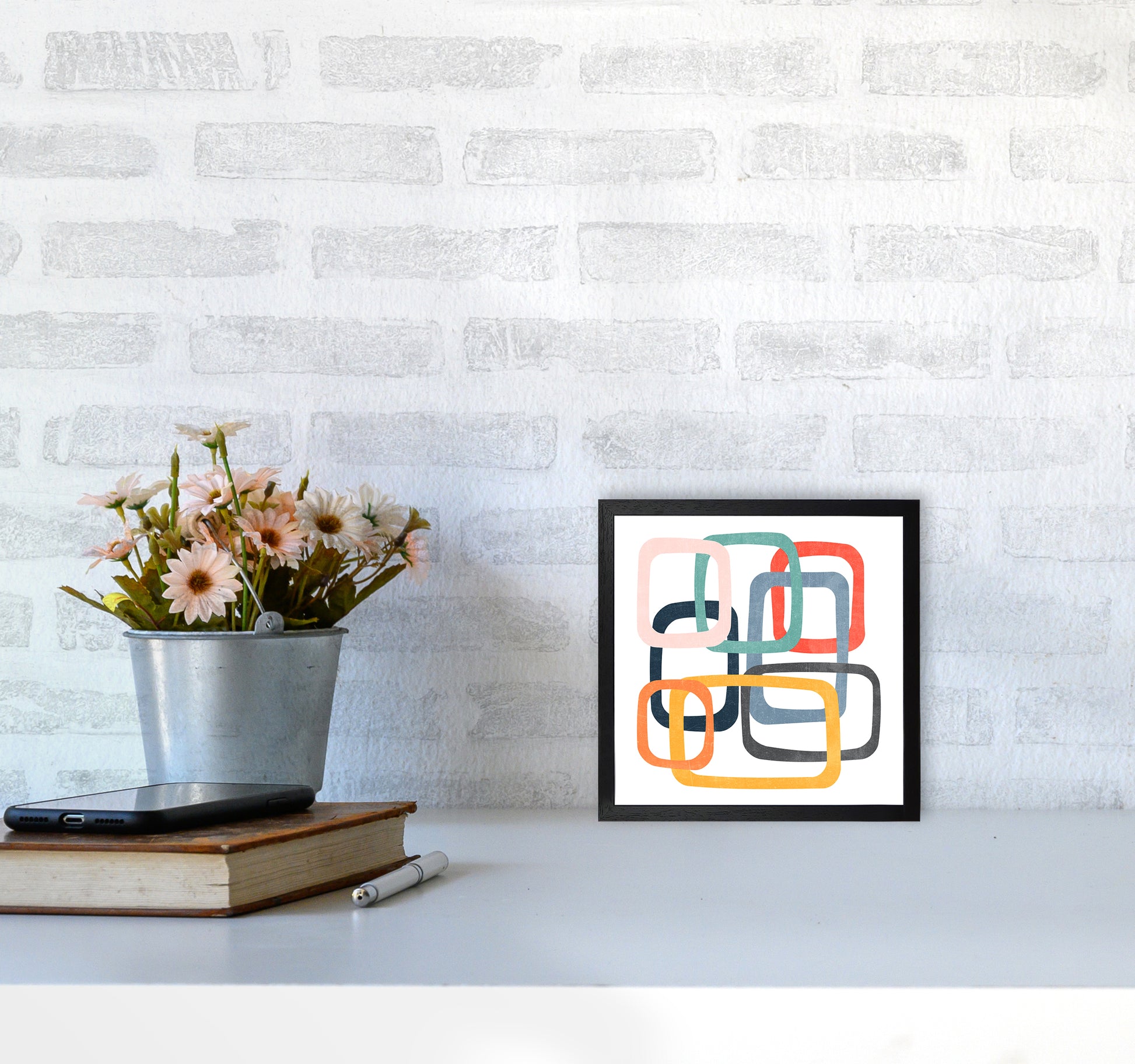 Mid Century Shapes Square Original4040 White Frame