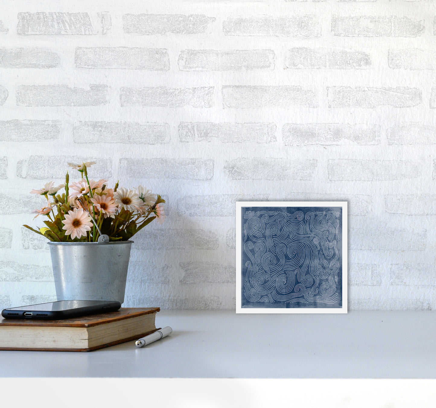 Square Blue Waves Abstract Wall4040 Black Frame