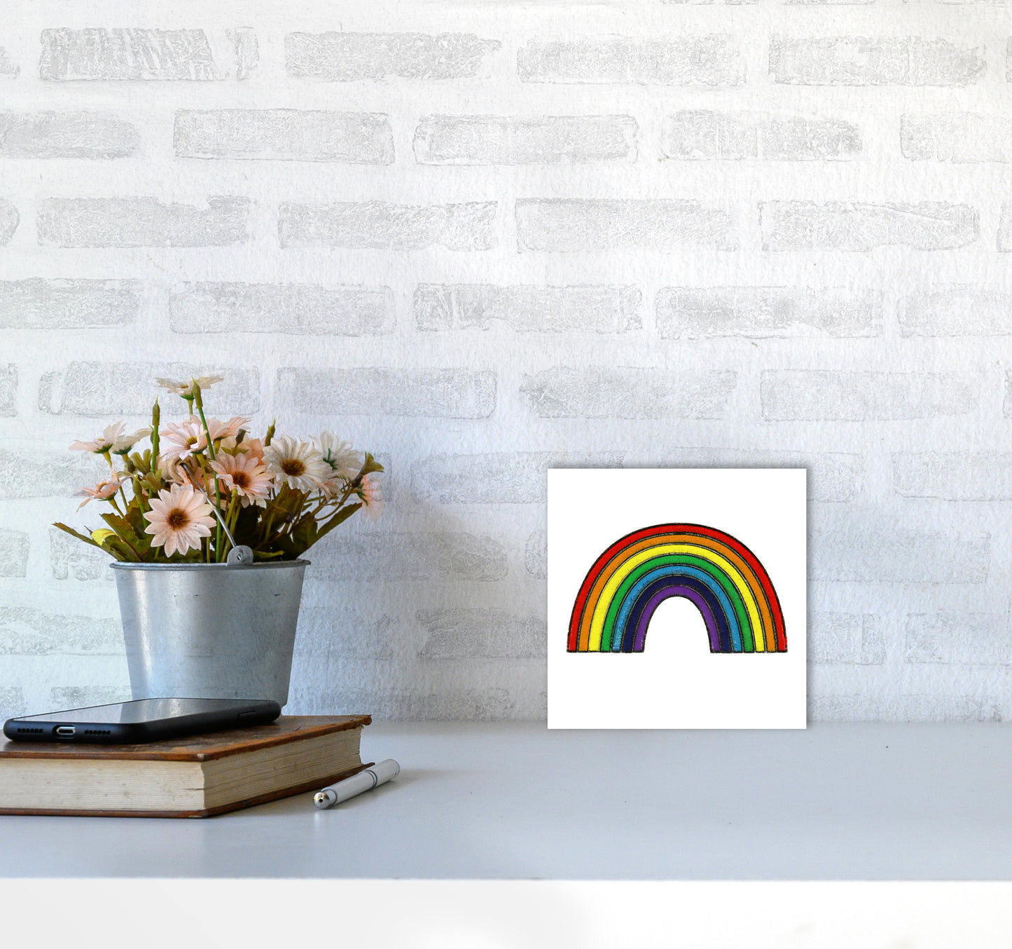 Square Rainbow Print on White4040 Black Frame