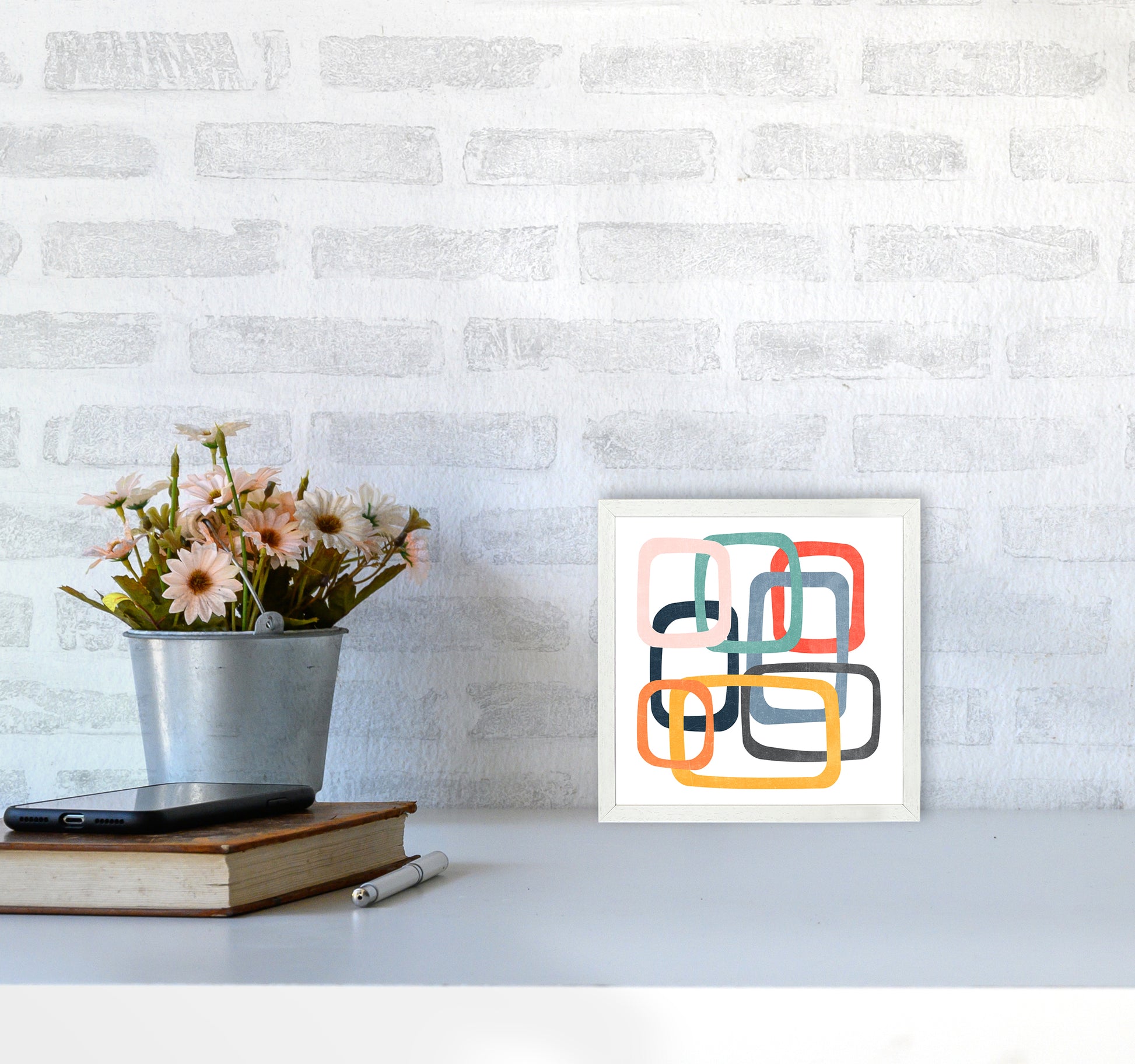Mid Century Shapes Square Original4040 Oak Frame