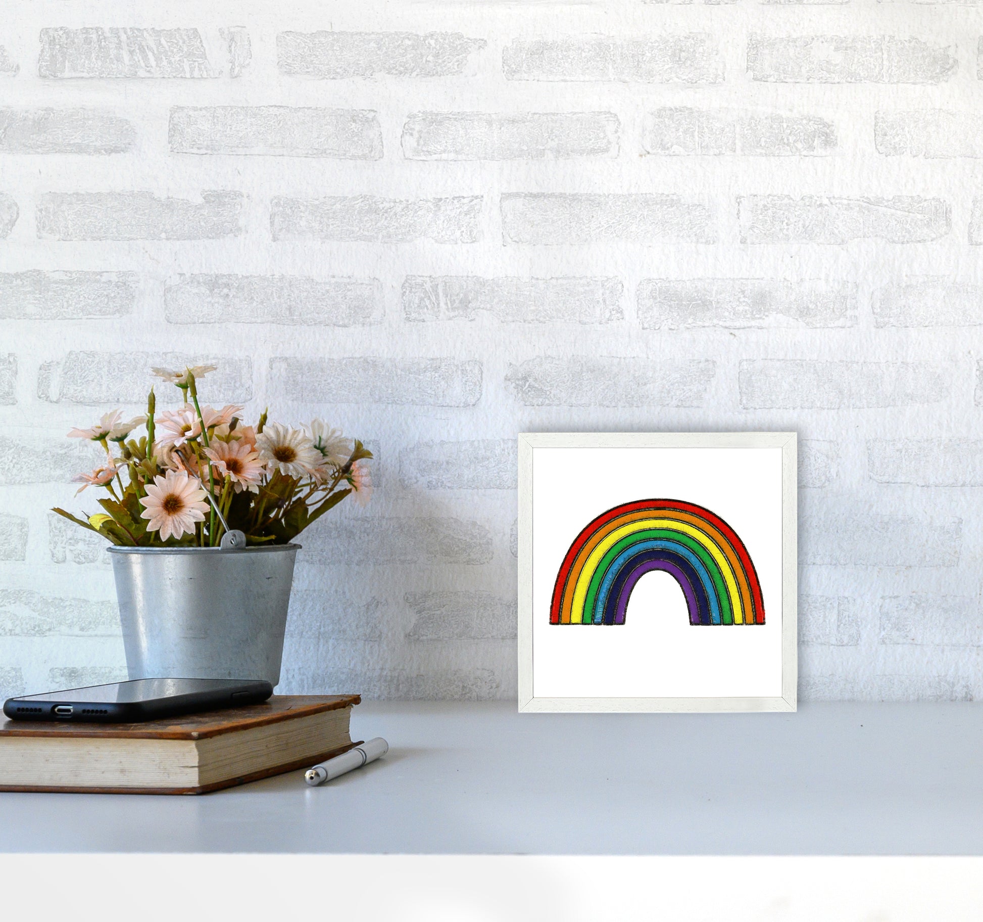 Square Rainbow Print on White4040 Oak Frame