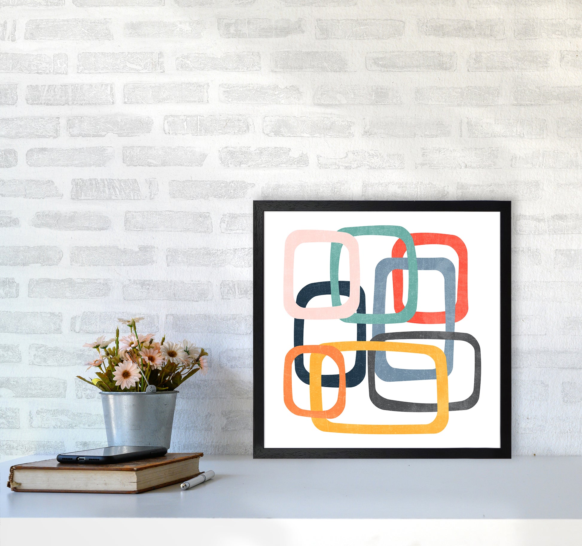 Mid Century Shapes Square Original5050 White Frame