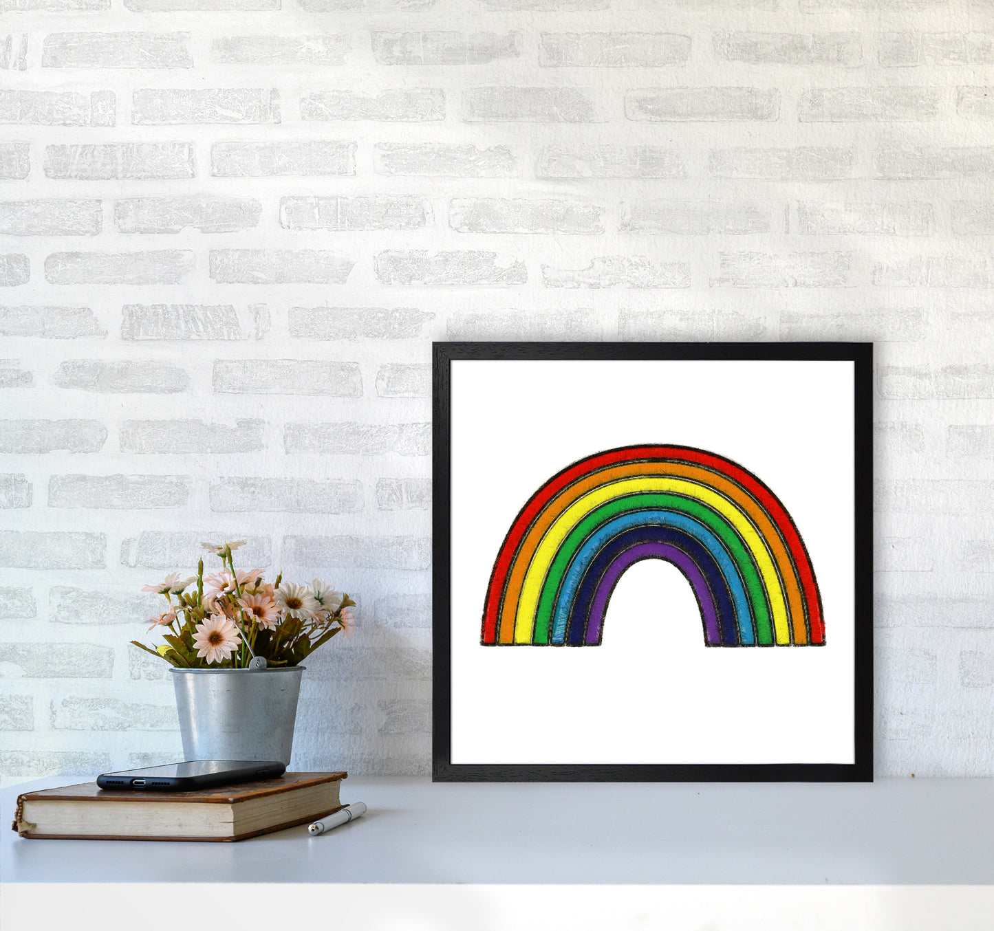 Square Rainbow Print on White5050 White Frame