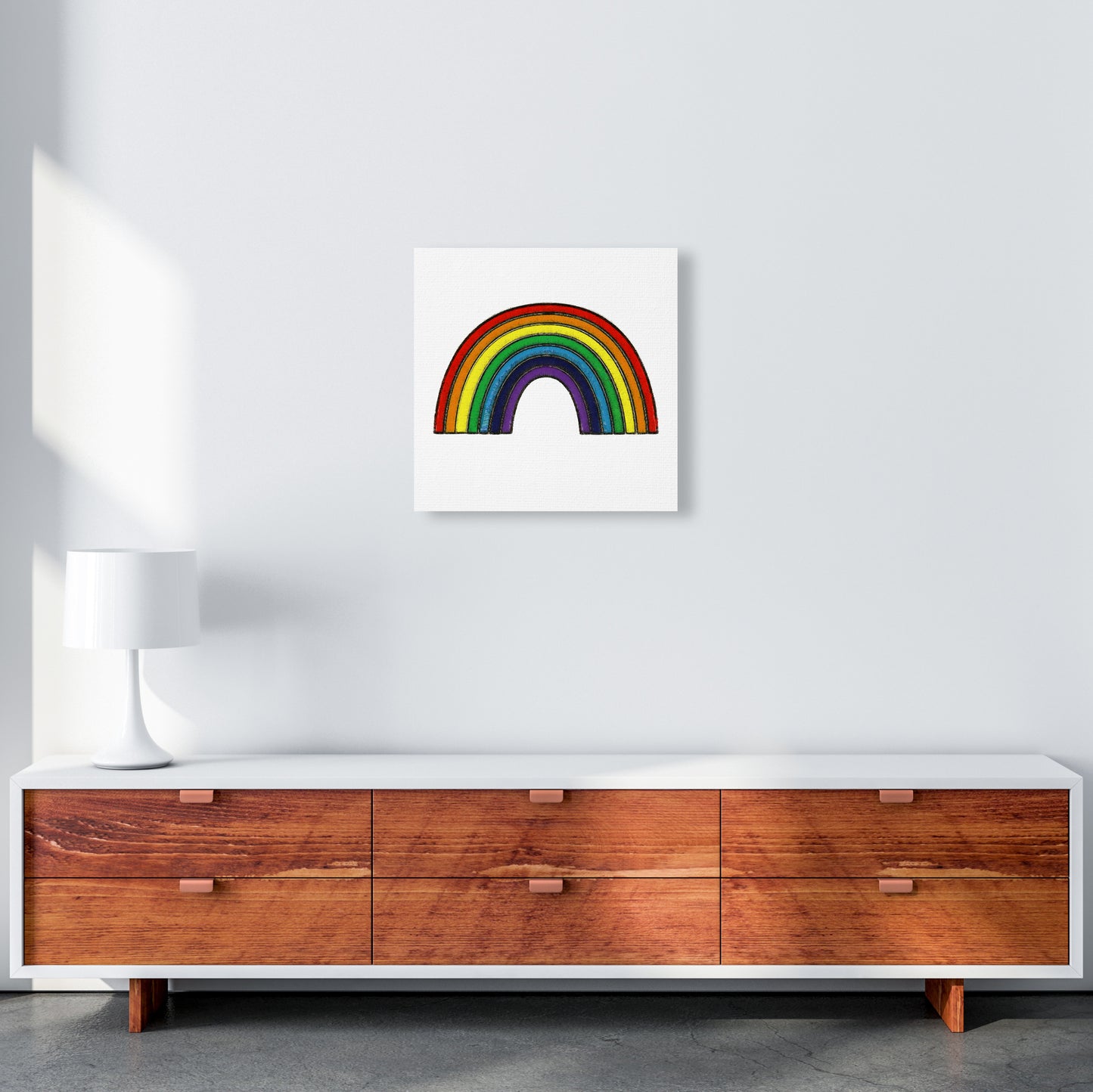 Square Rainbow Print on White 50x50 Canvas