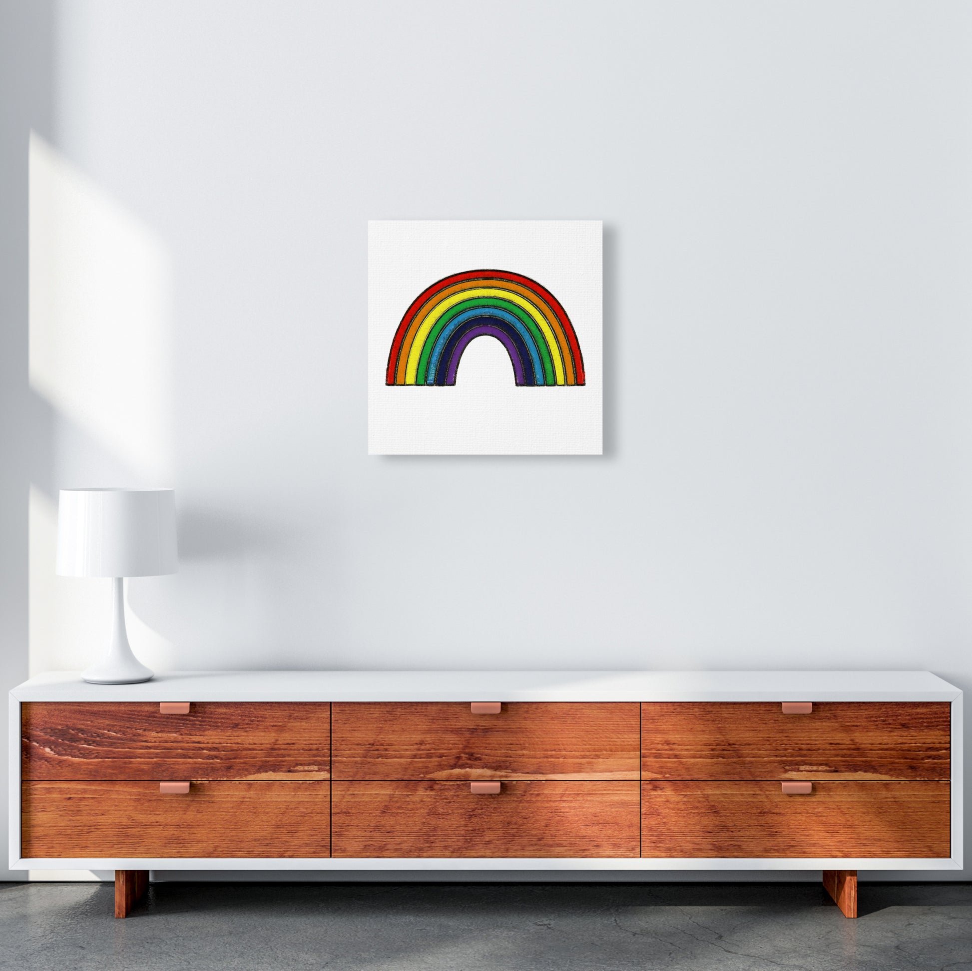Square Rainbow Print on White 50x50 Canvas