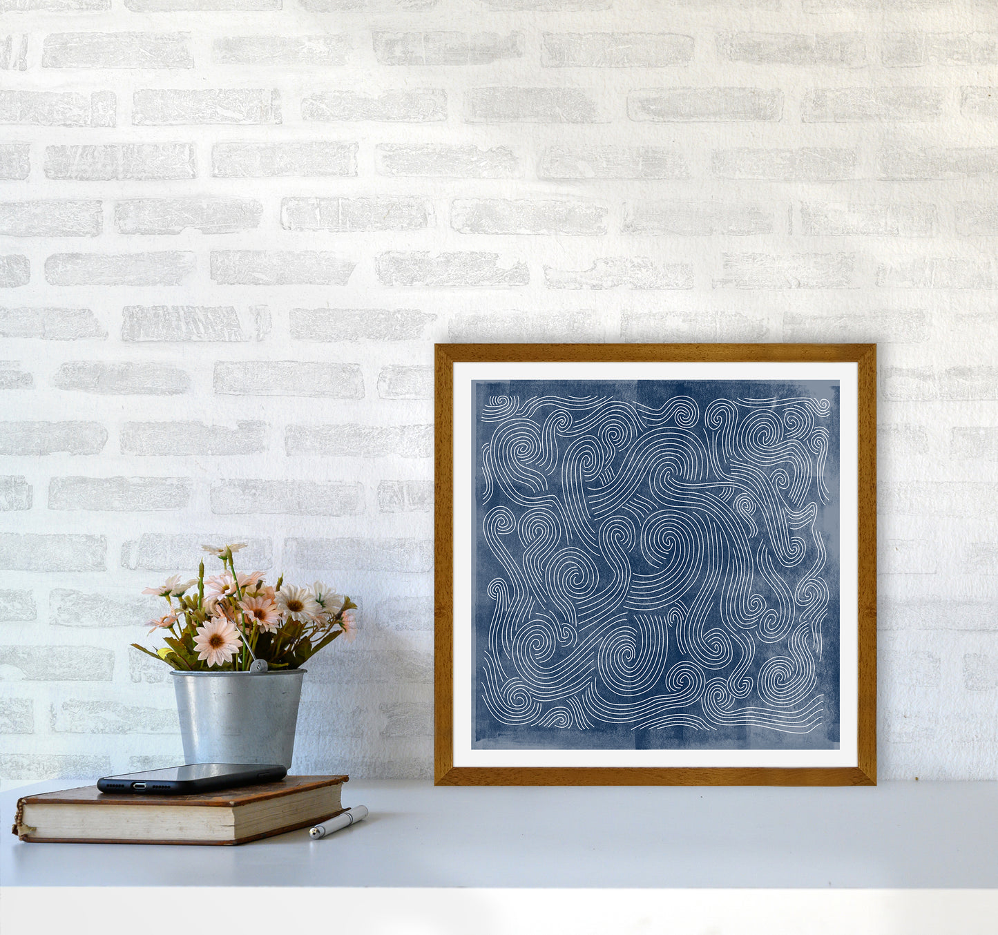 Square Blue Waves Abstract Wall5050 Print Only