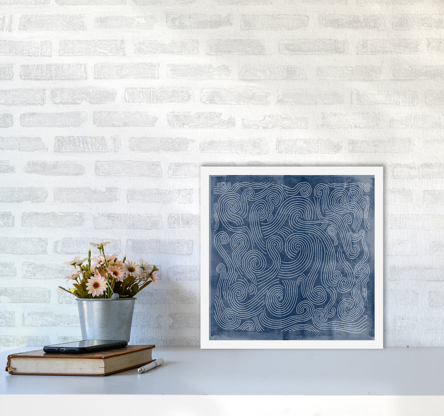 Square Blue Waves Abstract Wall5050 Black Frame