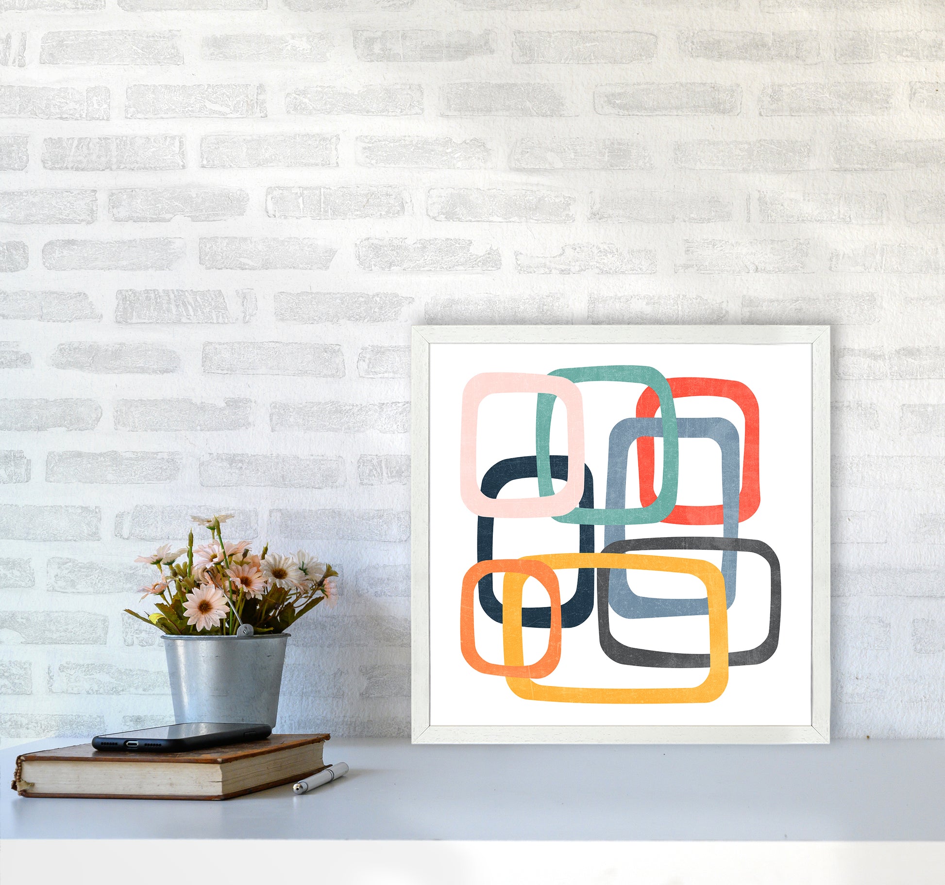 Mid Century Shapes Square Original5050 Oak Frame