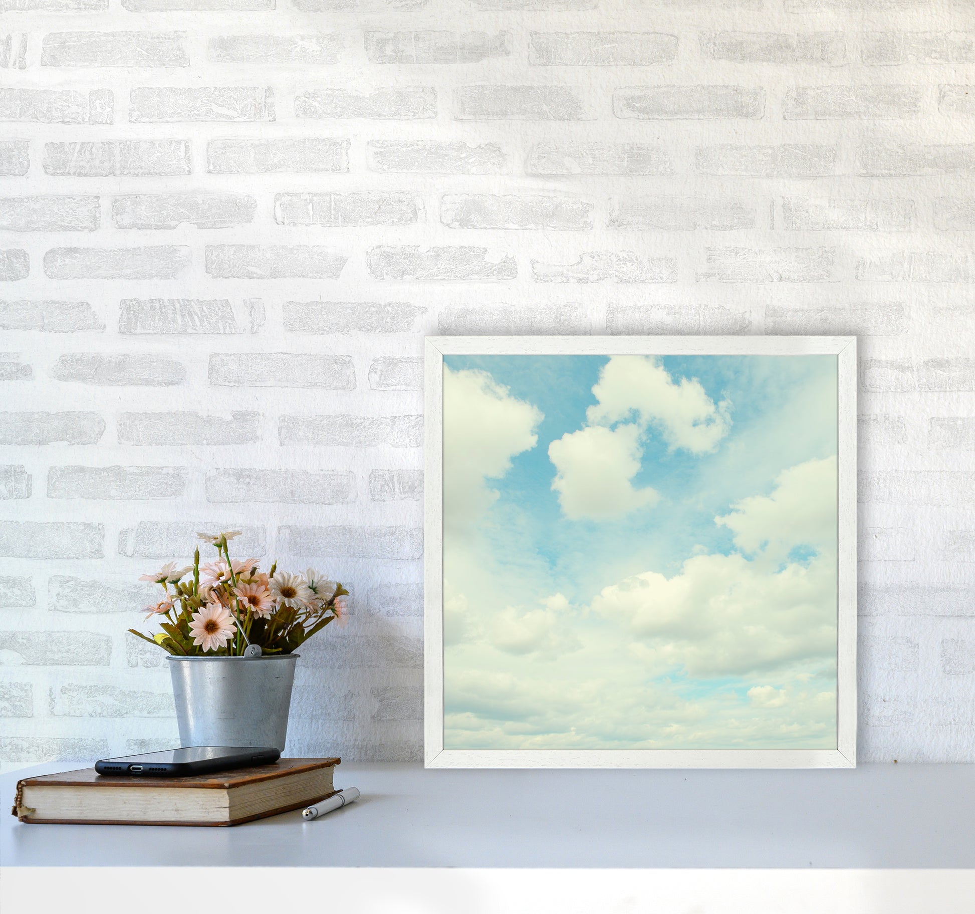 Square Cloud Art Print A5050 Oak Frame