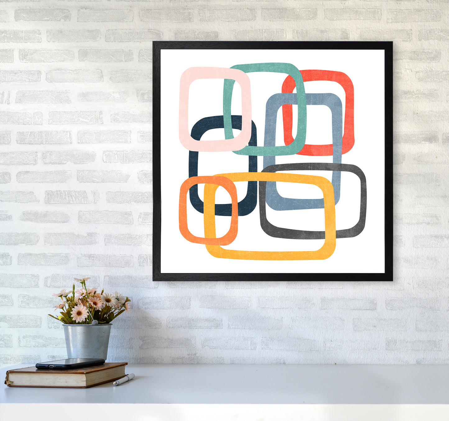 Mid Century Shapes Square Original6060 White Frame