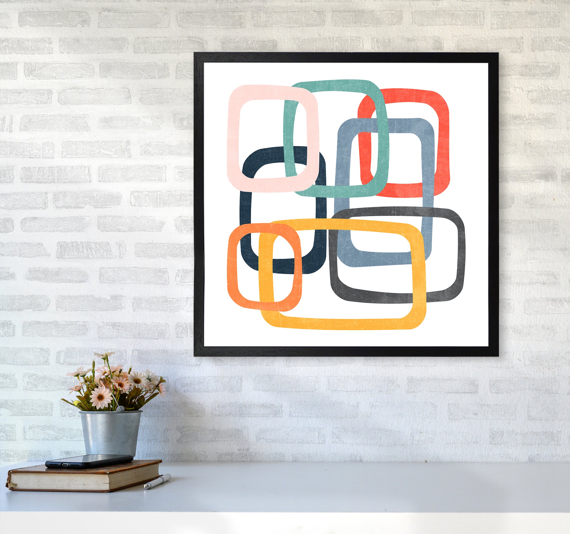 Mid Century Shapes Square Original6060 White Frame