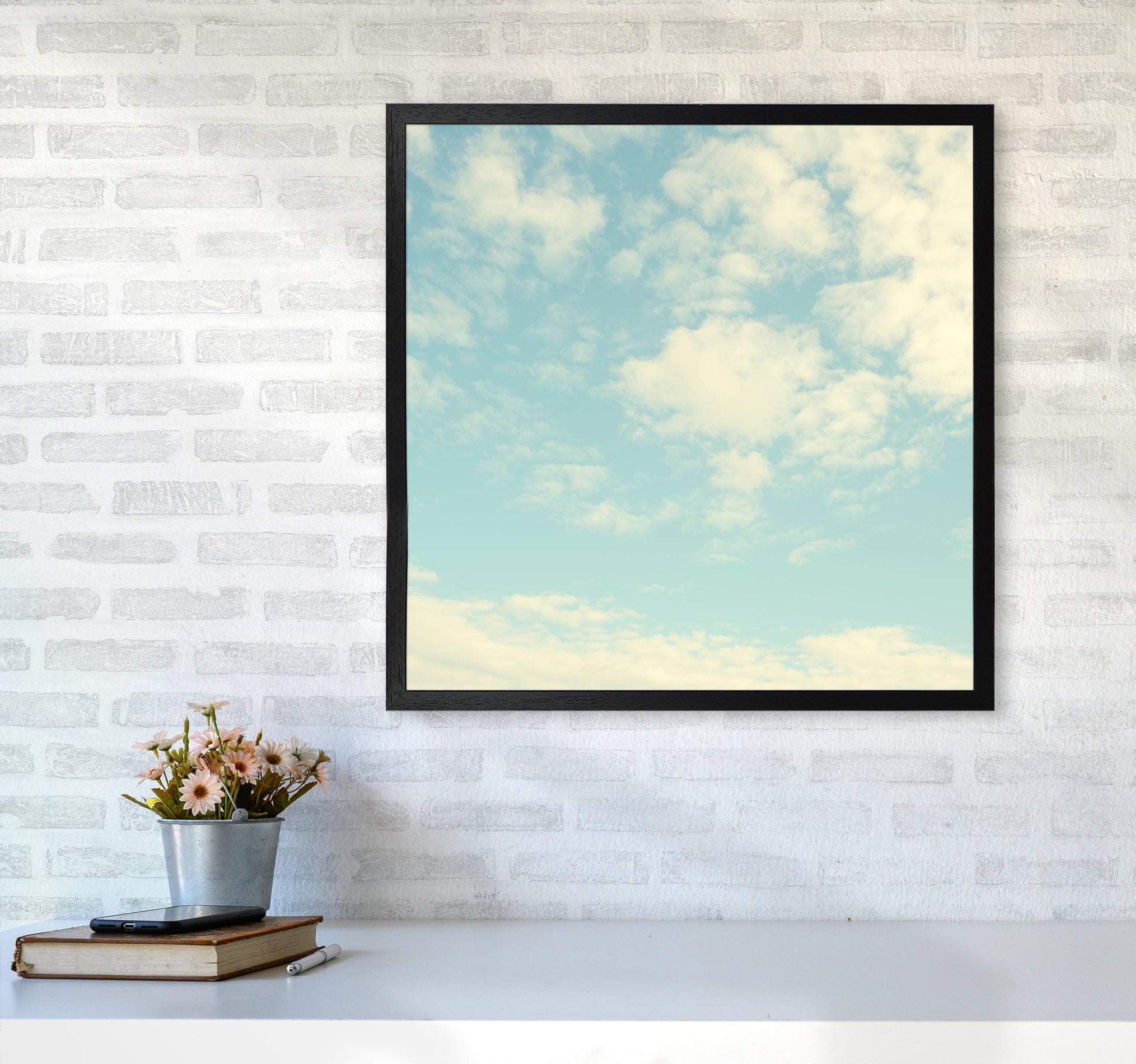 Square Cloud Art Print B6060 White Frame