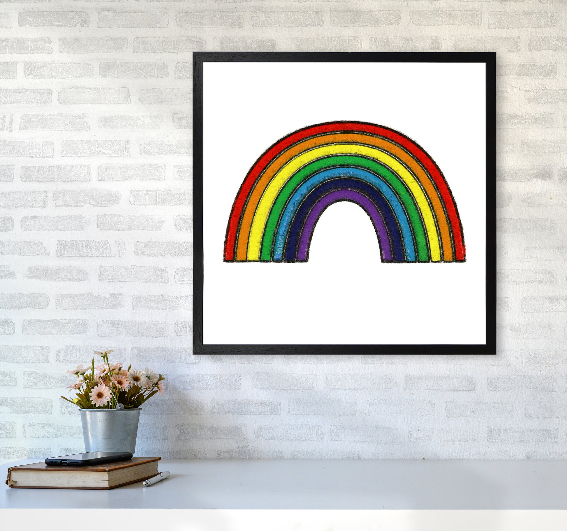 Square Rainbow Print on White6060 White Frame