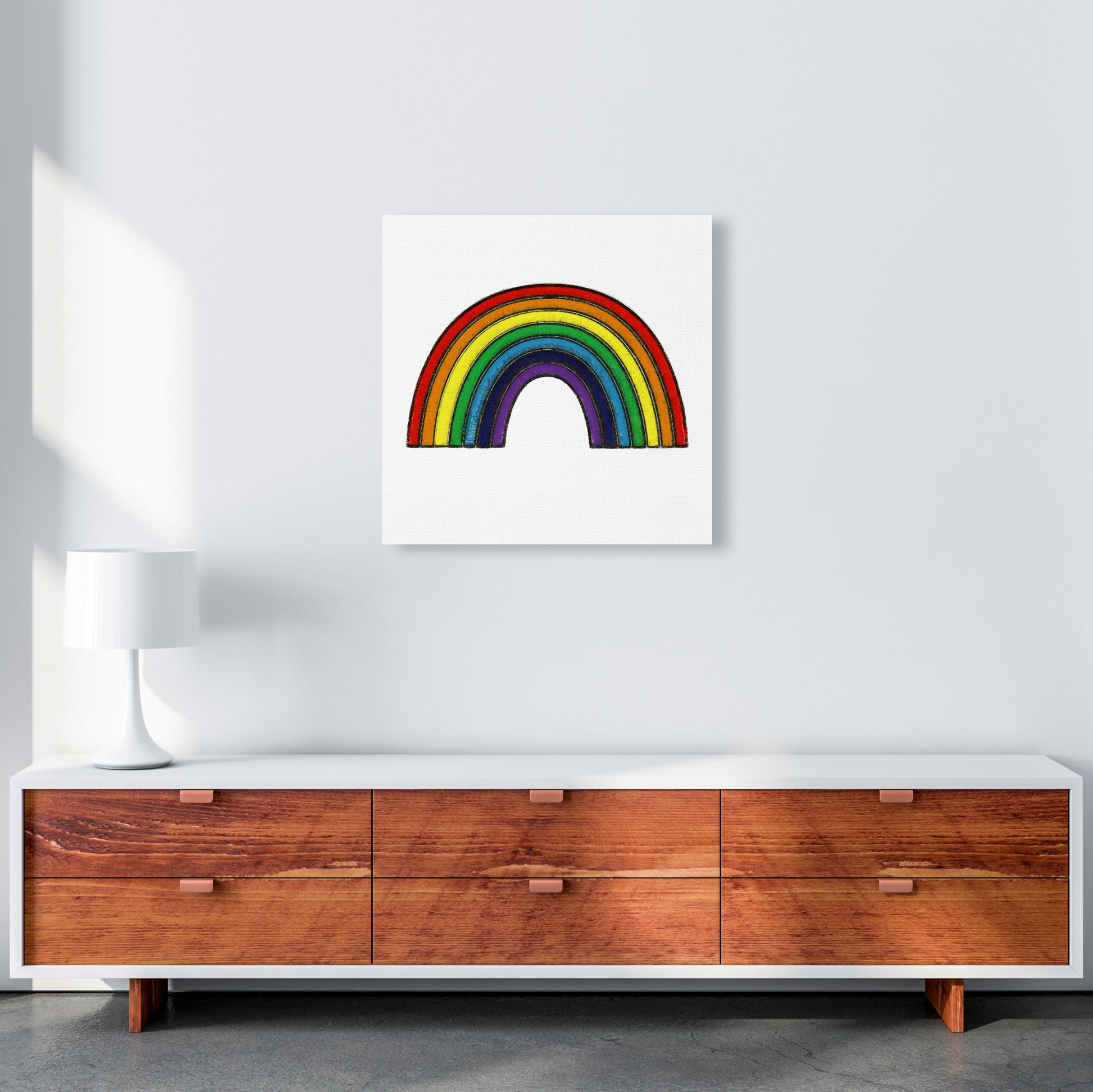 Square Rainbow Print on White 60x60 Canvas