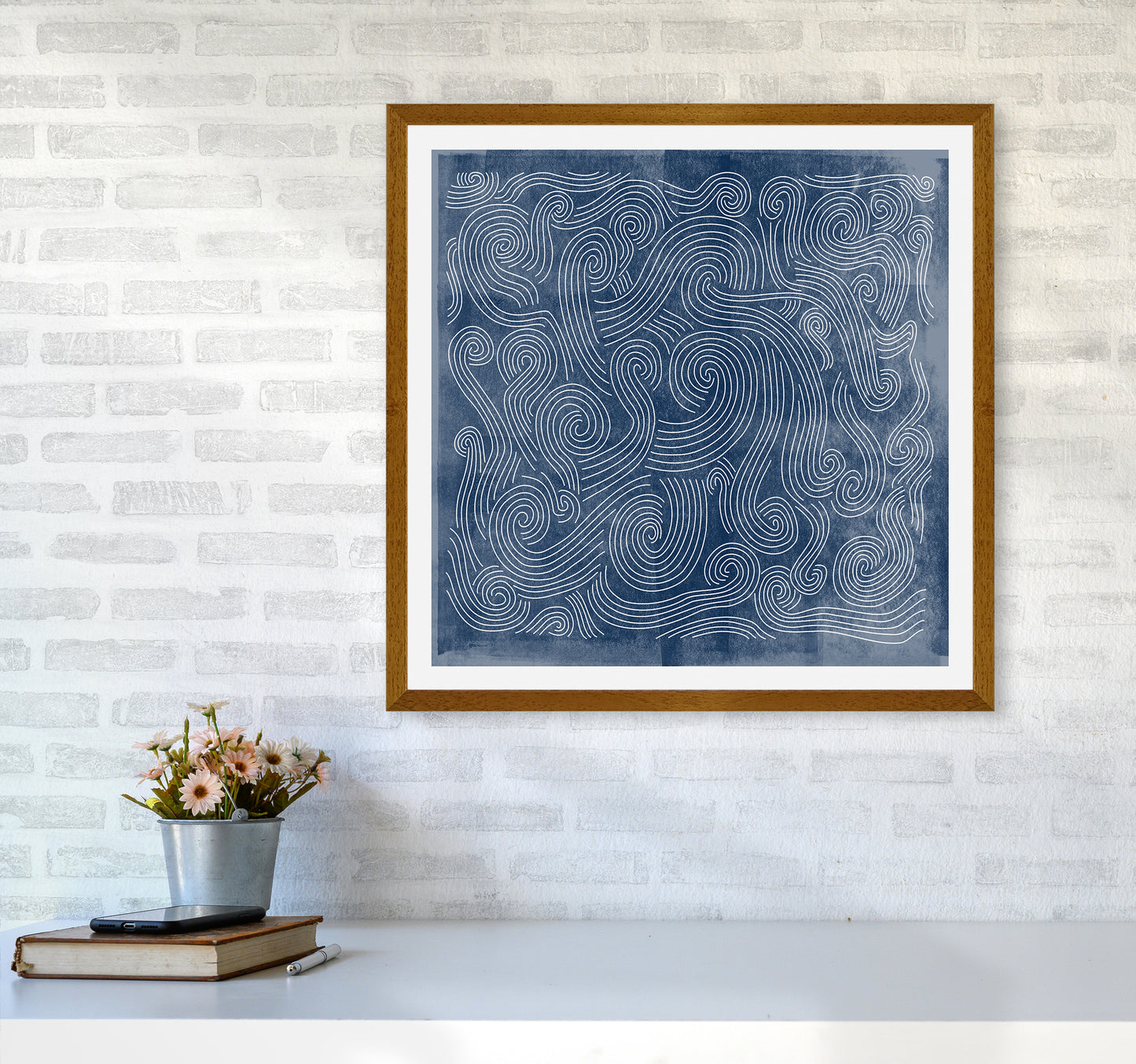 Square Blue Waves Abstract Wall6060 Print Only