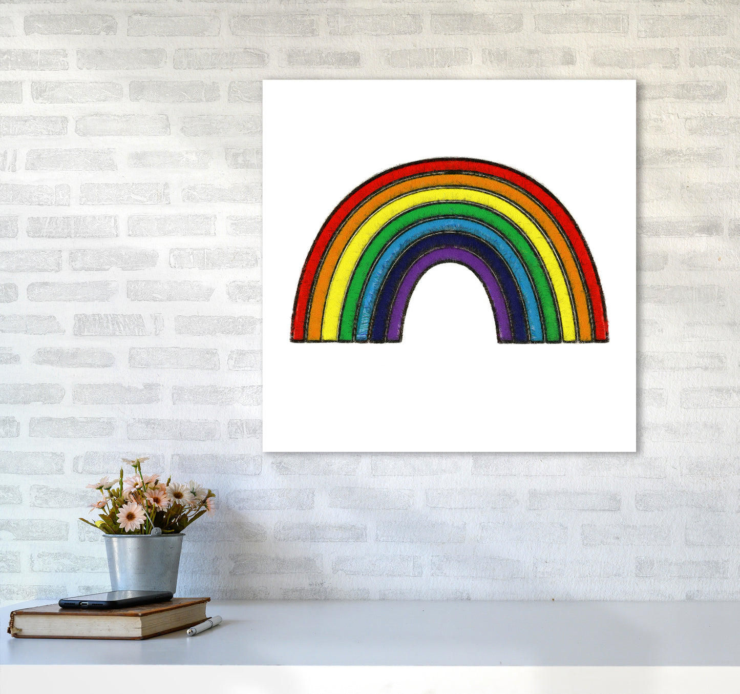 Square Rainbow Print on White6060 Black Frame