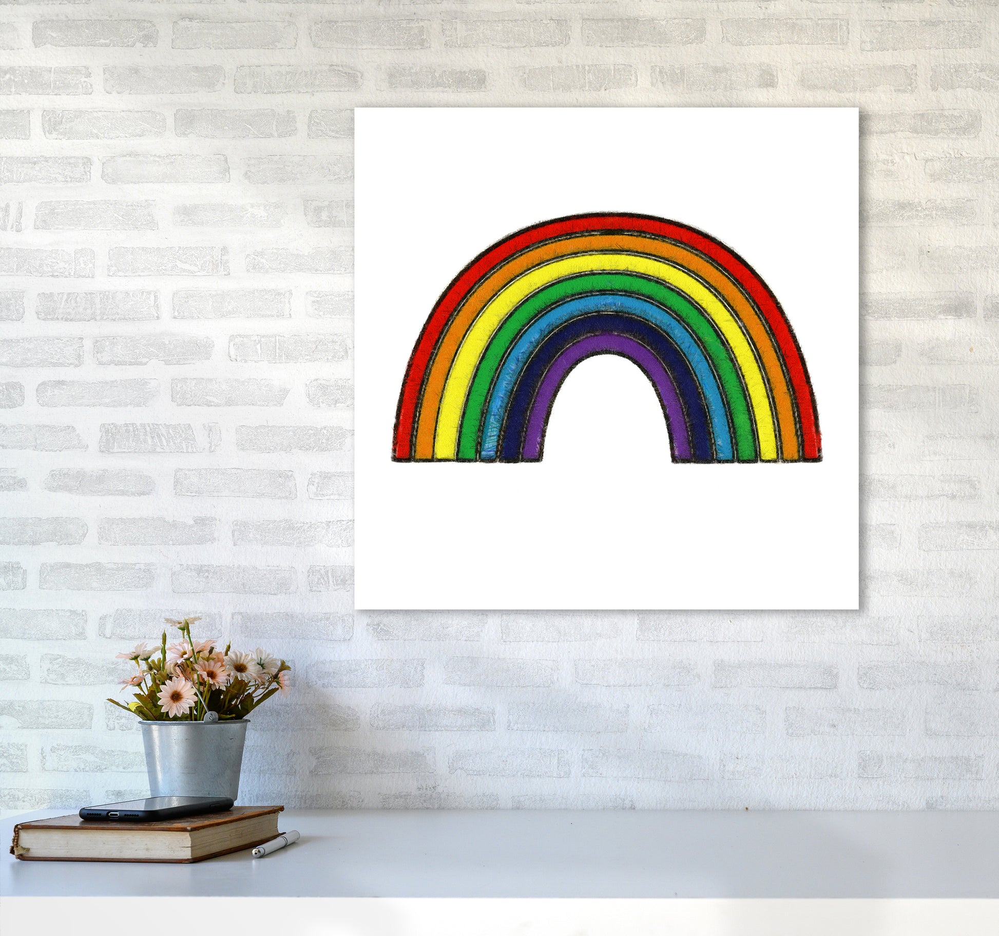 Square Rainbow Print on White6060 Black Frame