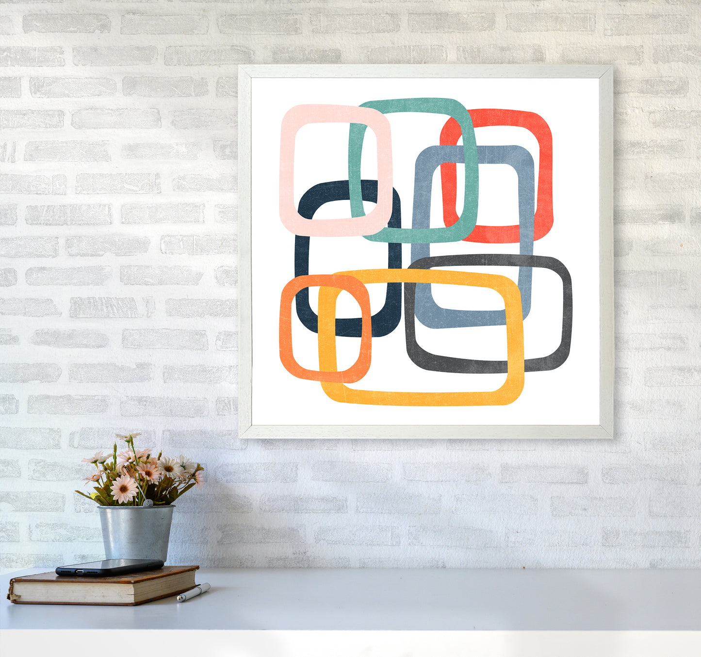Mid Century Shapes Square Original6060 Oak Frame