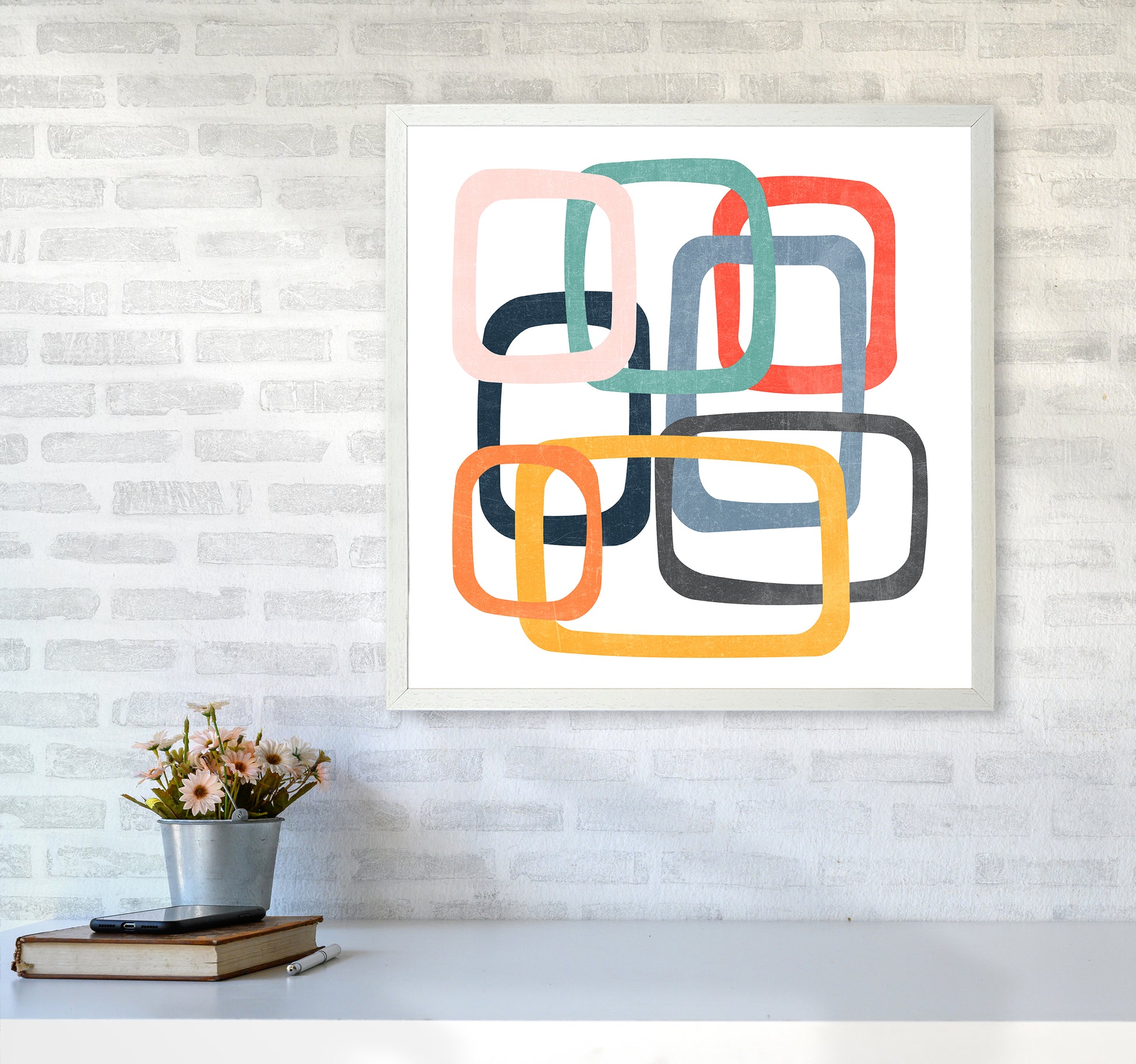 Mid Century Shapes Square Original6060 Oak Frame