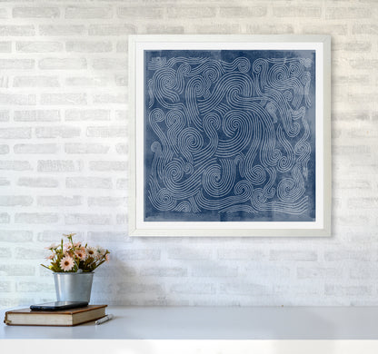 Square Blue Waves Abstract Wall6060 Oak Frame