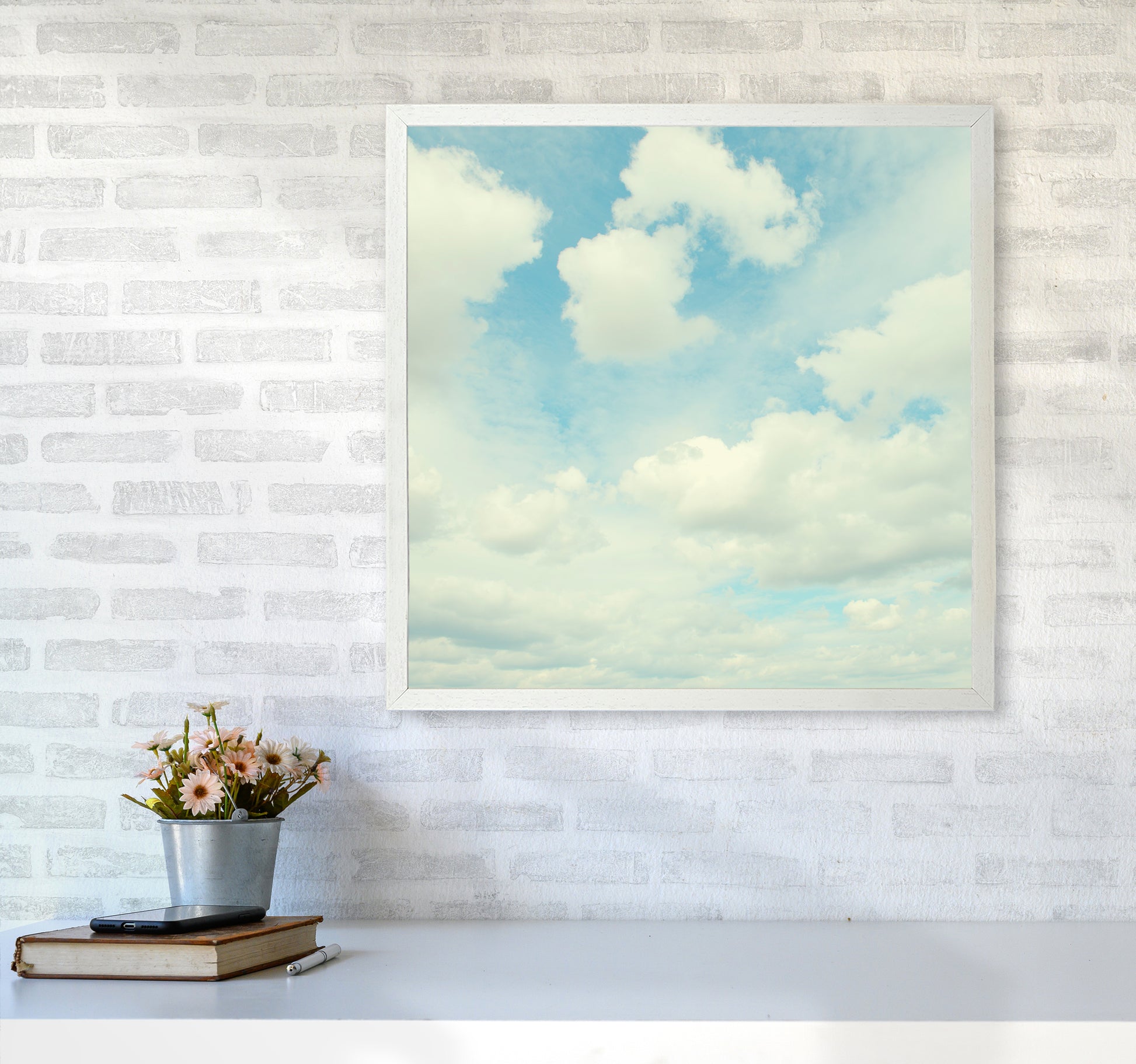 Square Cloud Art Print A6060 Oak Frame