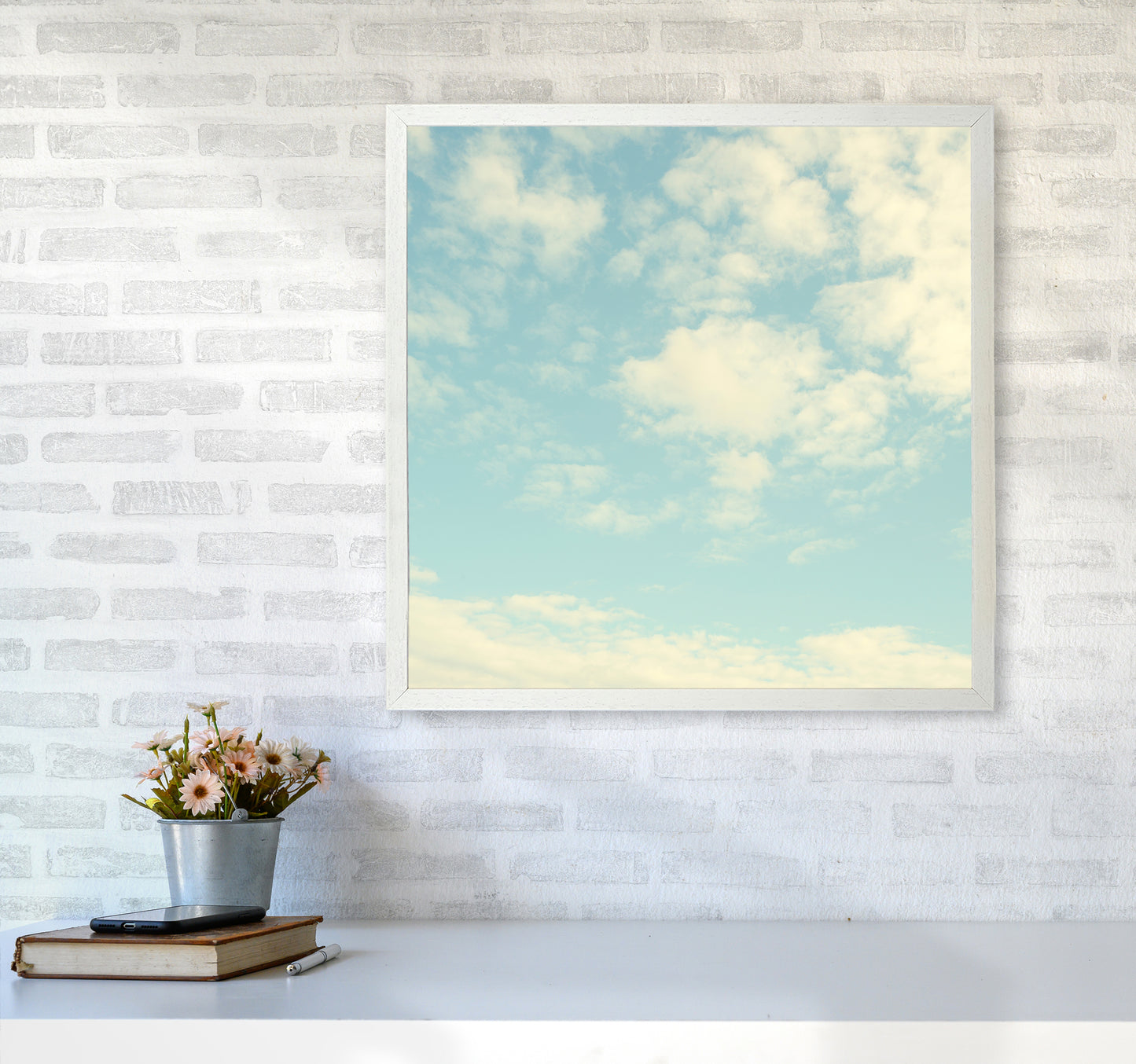 Square Cloud Art Print B6060 Oak Frame