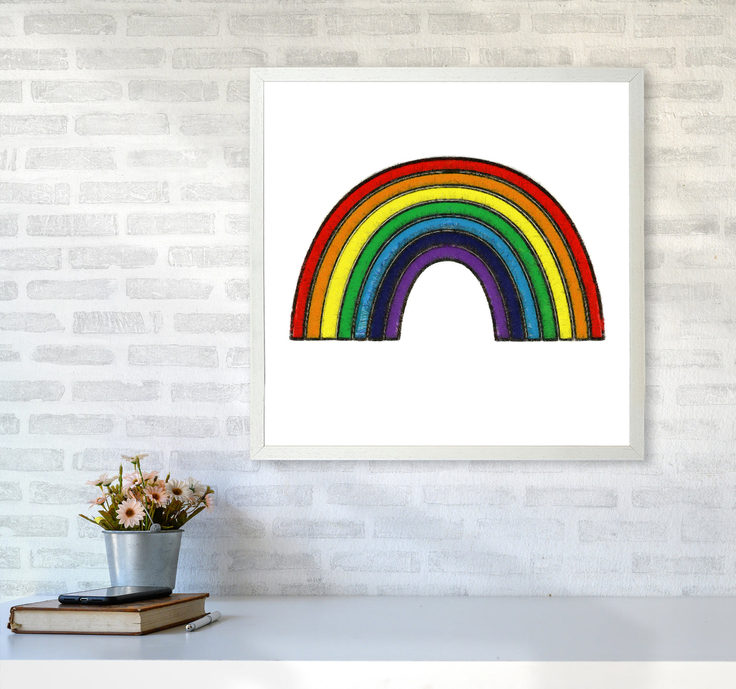 Square Rainbow Print on White6060 Oak Frame