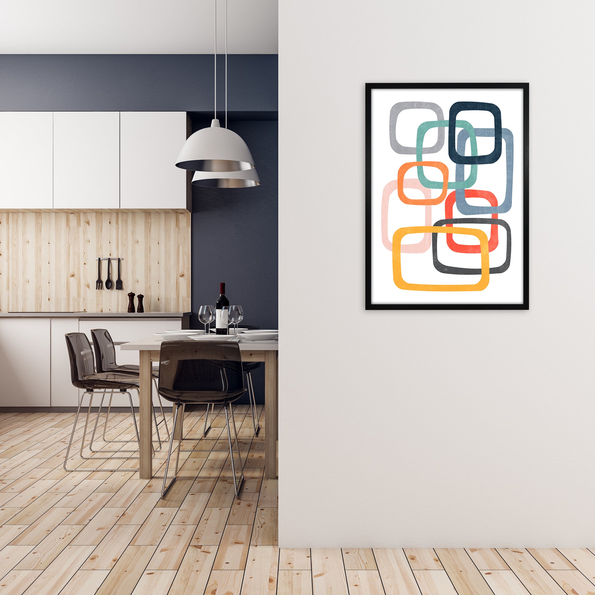 Abstract Mid Mod Color Original A1 White Frame