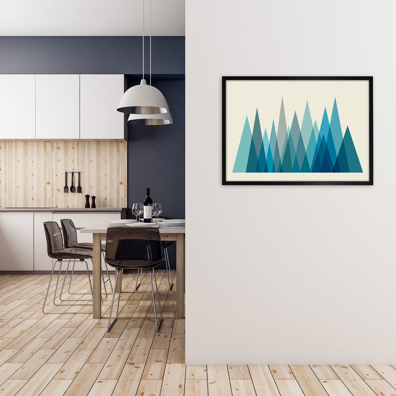 Mid Century Blue Mountains Original A1 White Frame