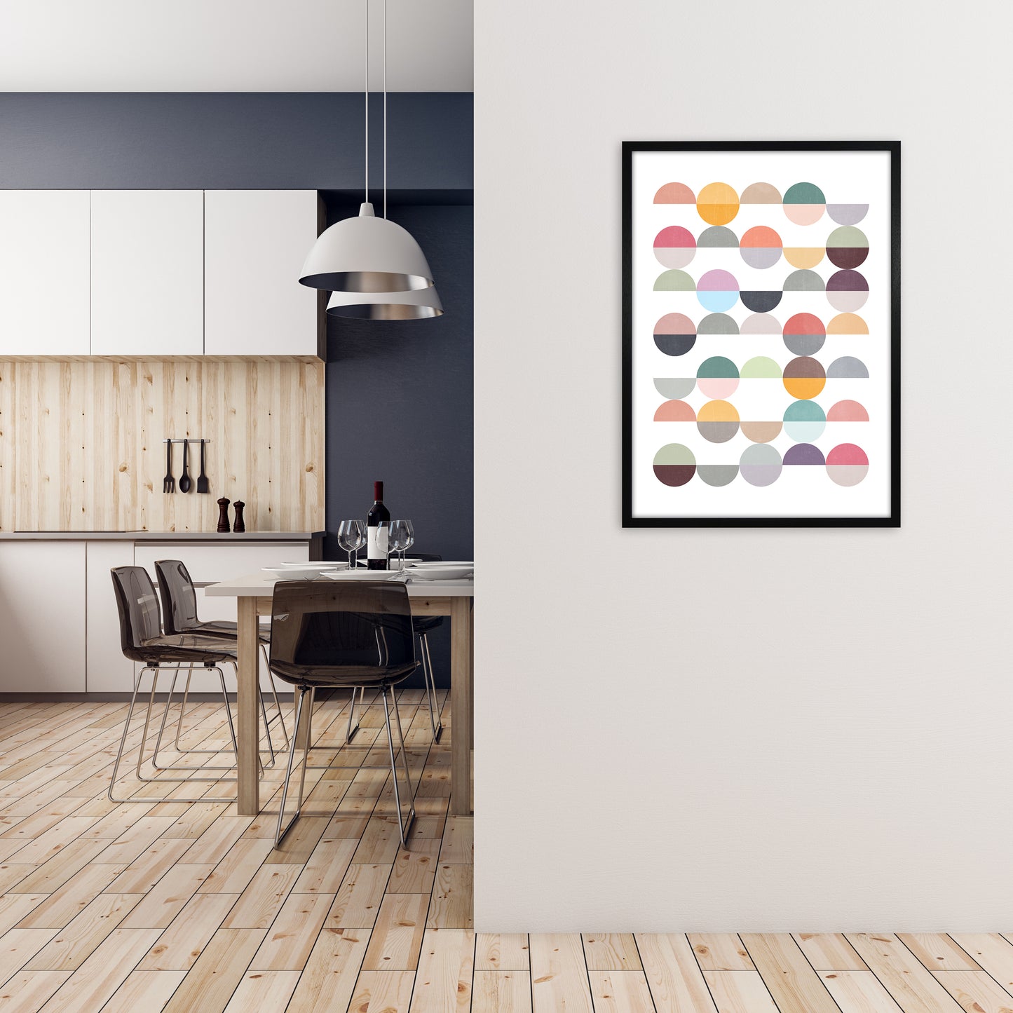 Scandinavian Colourful Circle Art Original A1 White Frame
