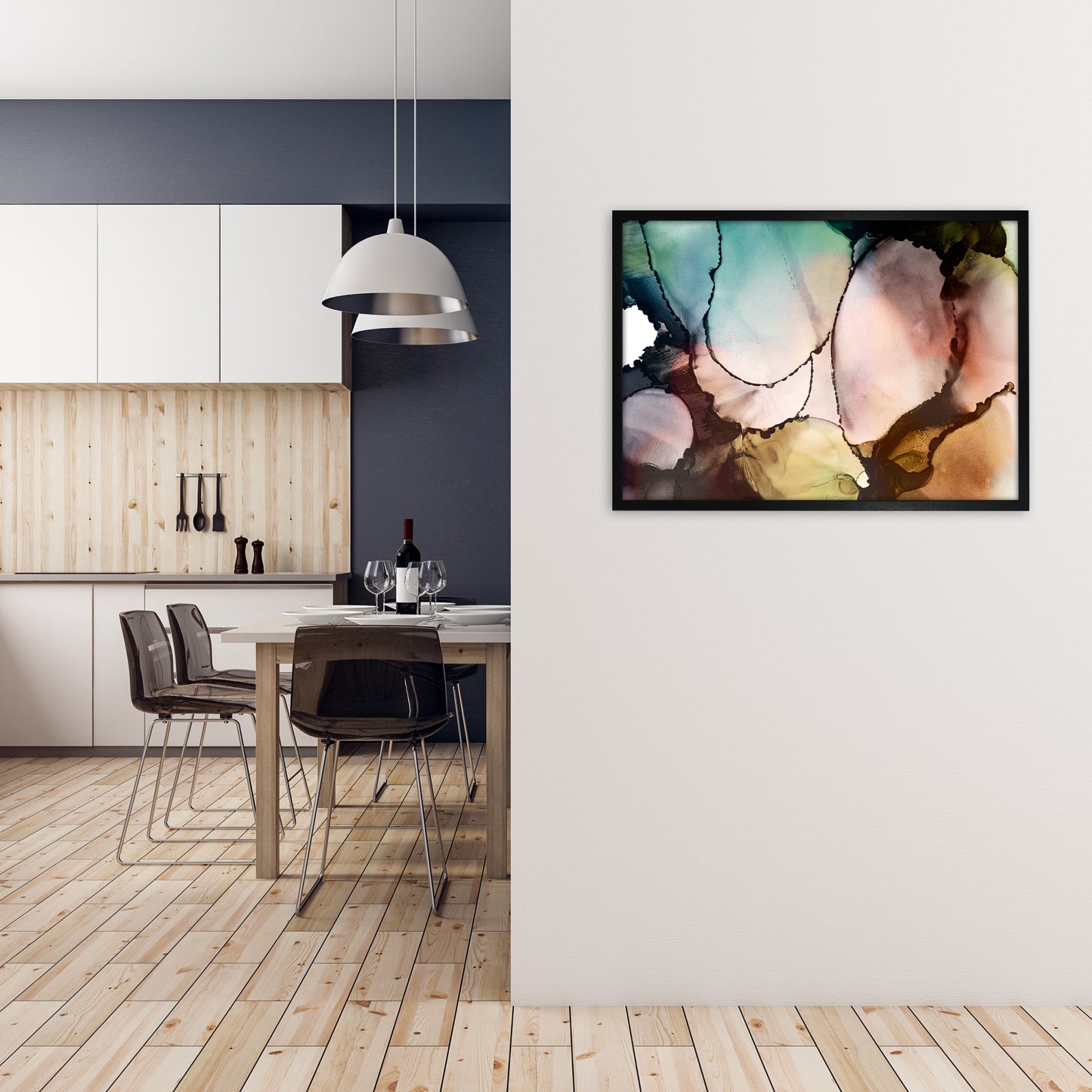 Watercolor Multicolor Original A1 White Frame