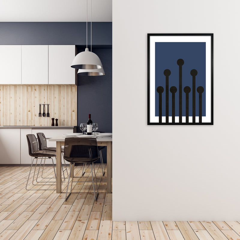 Black and Blue Scandinavian Art A1 White Frame
