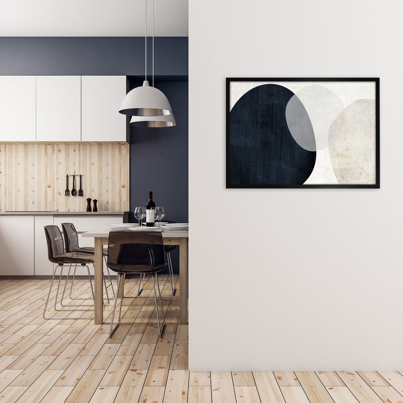Blue and White Abstract Textured A1 White Frame
