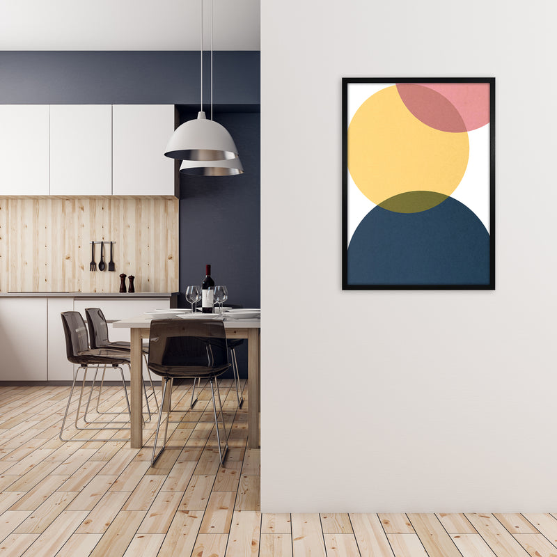 Blue Yellow Pink Pebbles Original A1 White Frame