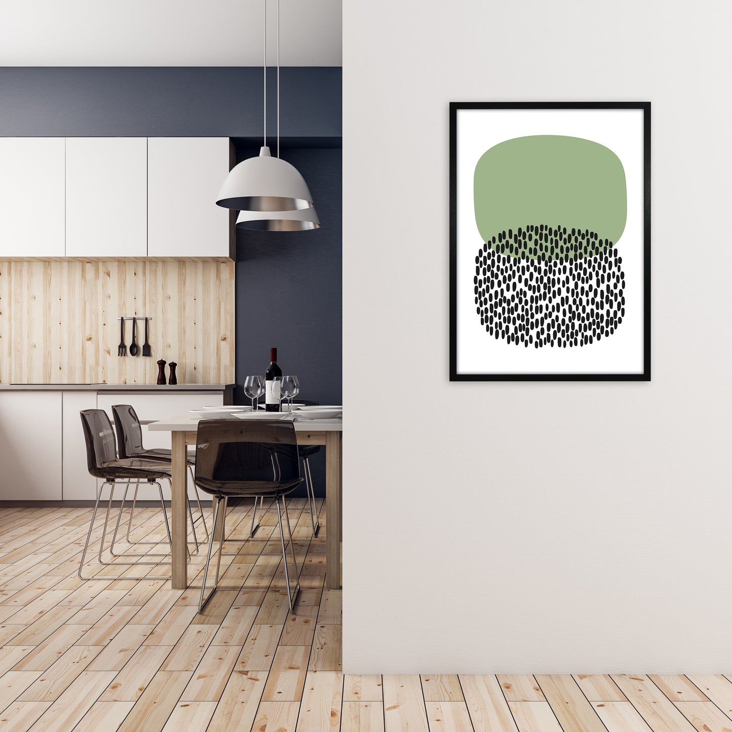 Green and Black Abstract Original A1 White Frame