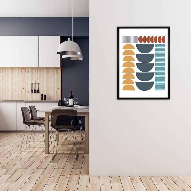 Mid Century Colorful Shapes Original A1 White Frame