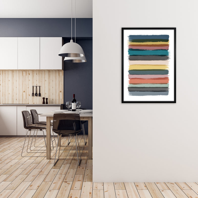 Multicolor Brush Strokes Original A1 White Frame