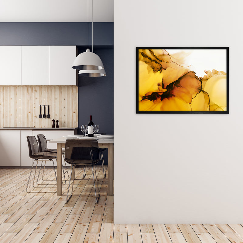 Yellow Watercolor Abstract Original A1 White Frame