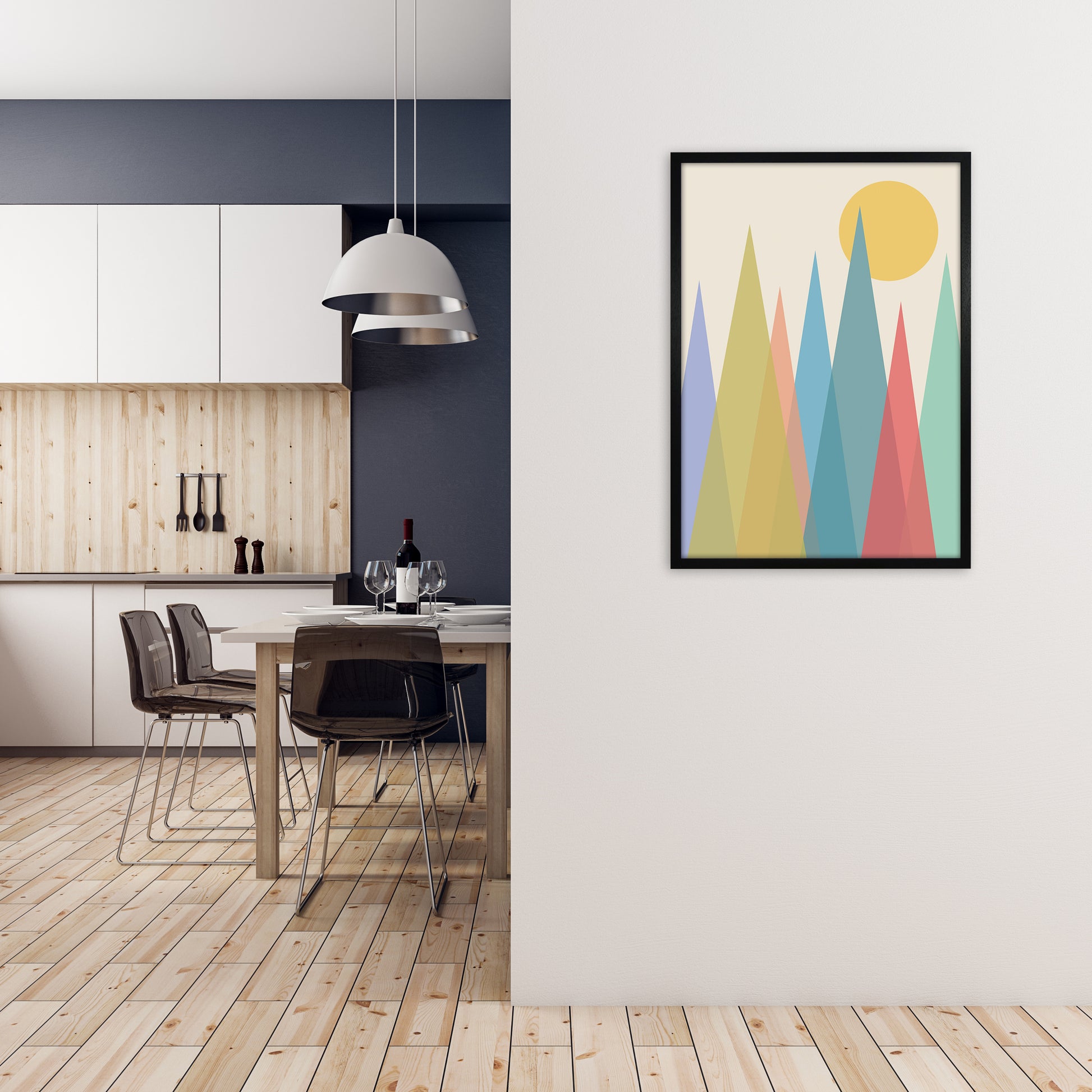 Day and Night Nursery Mid Century Modern Art Prints Day A A1 White Frame