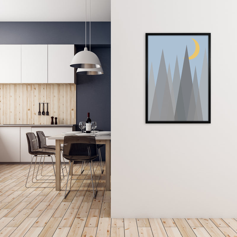 Day and Night Nursery Mid Century Modern Art Prints Night B A1 White Frame