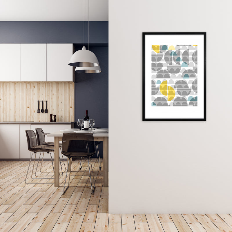 Geometric Grey and Yellow A Original A1 White Frame