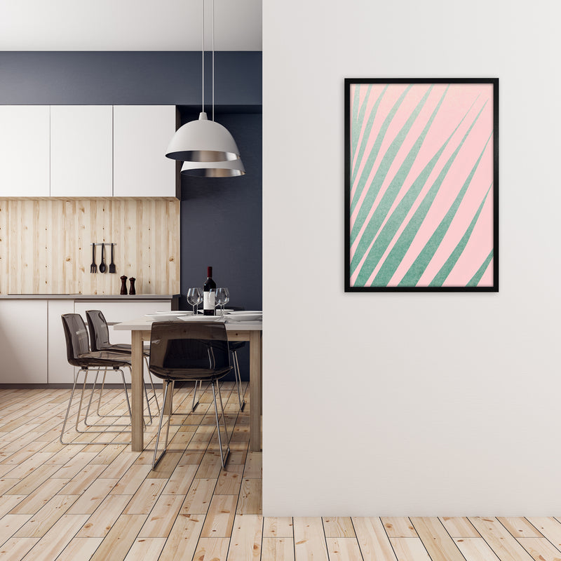 Green Leaves Pink Right Wall Original A1 White Frame