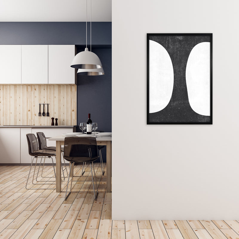 Mid Century Black and White Grunge Wall Art A A1 White Frame