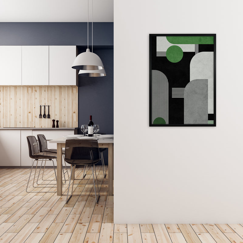 Mid Century Green Black Block Prints Set of 2 A A1 White Frame
