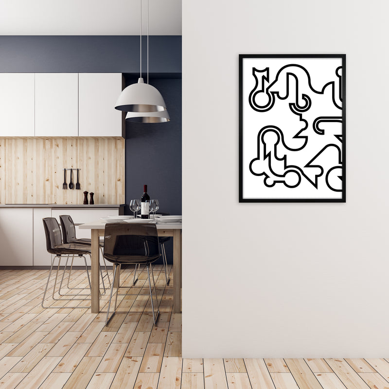 Abstract Black and White Minimal Line Left Art Print by Print Punk Studio A1 White Frame