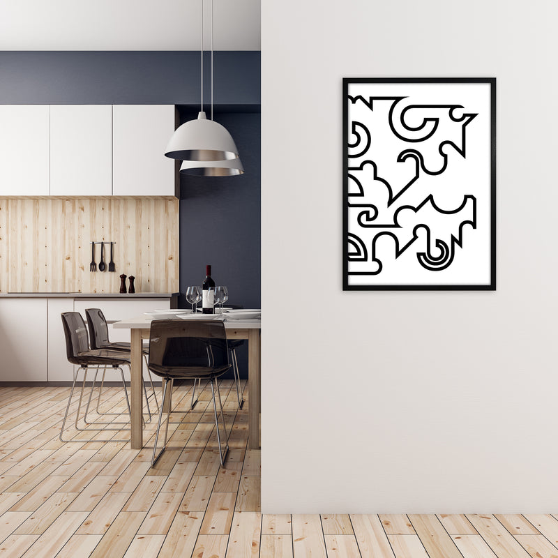 Abstract Black and White Minimal Line Right Art Print by Print Punk Studio A1 White Frame