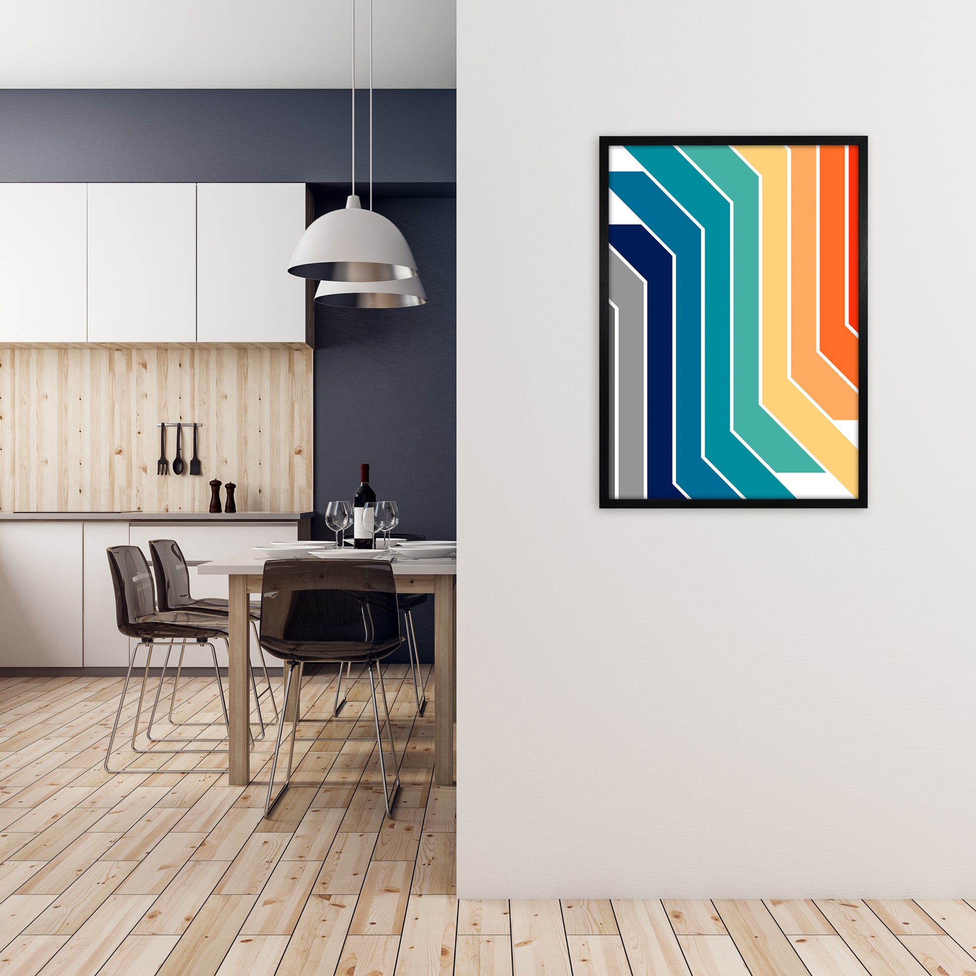 Modern Rainbow Stripes B A1 White Frame